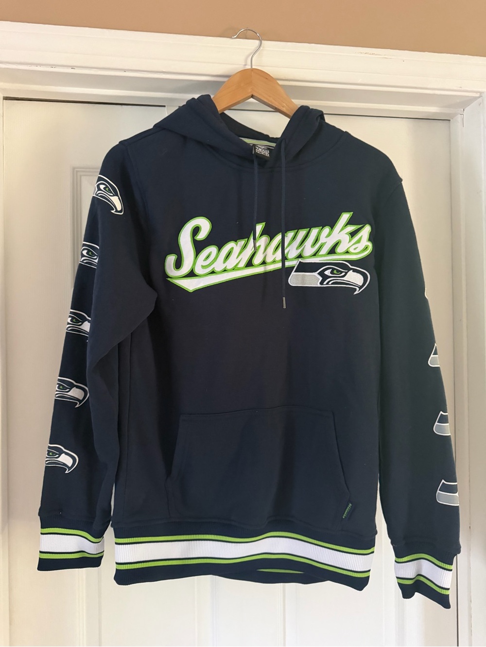 NFL Seahawks Navy Hoodie with Lime and White Trim